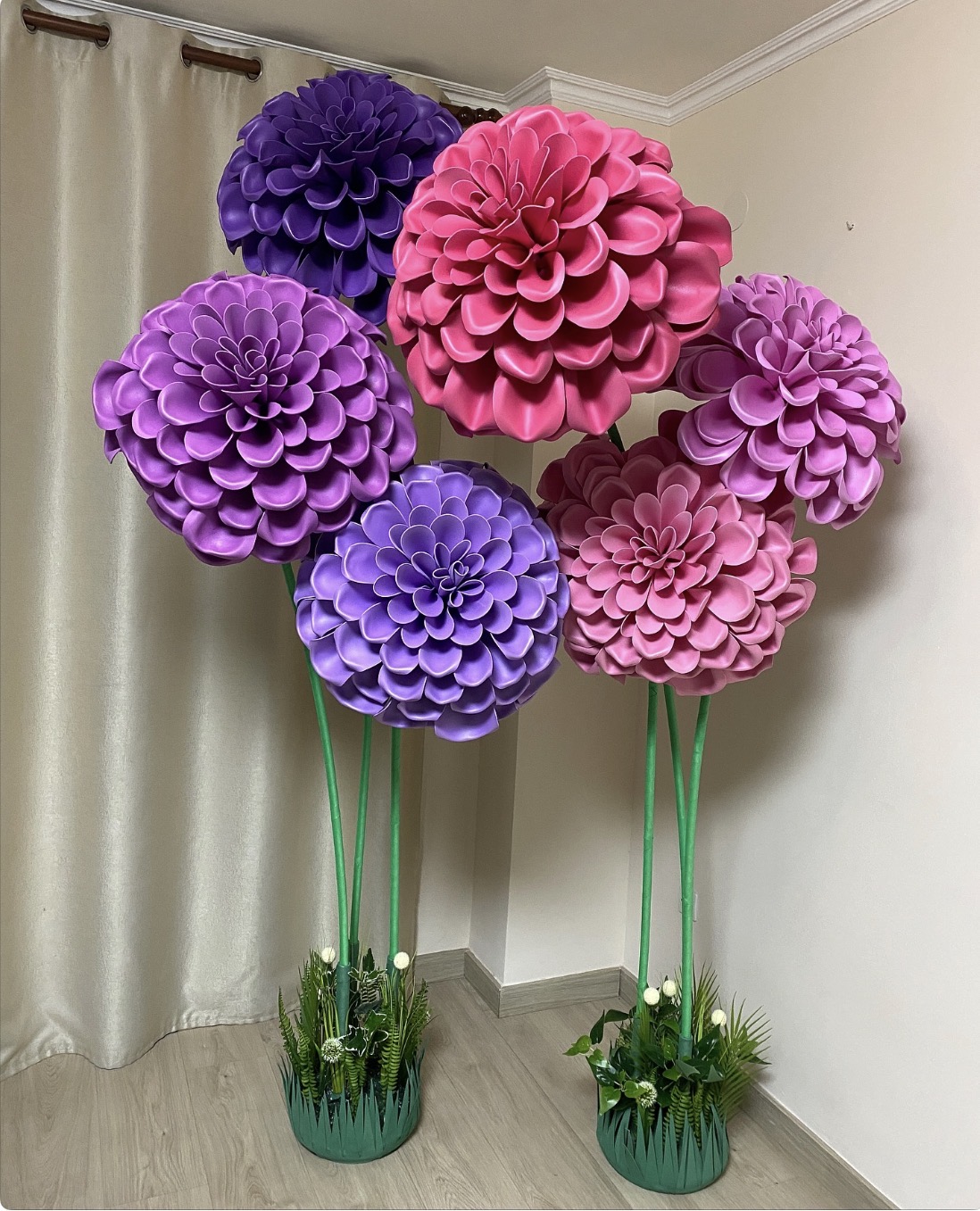 Dalias gigantes en fucsia y lila